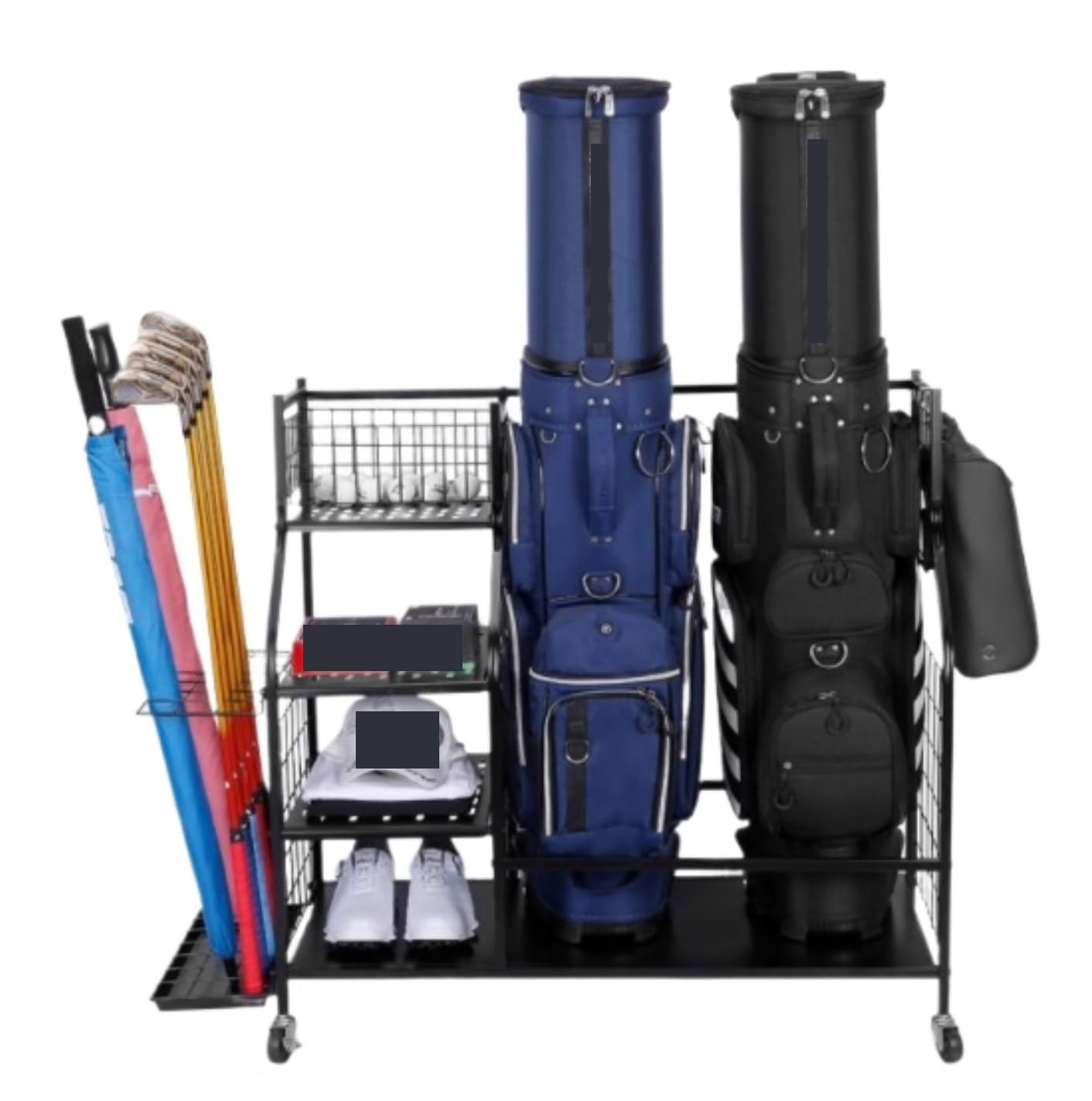 MHbdfsxz Golf Club Organizer For Indoor Outdoor Golf Bags Storage Garage Organizer Fits 2 And Equipment Accessories With Lockable Wheels Golf Course Accessories
