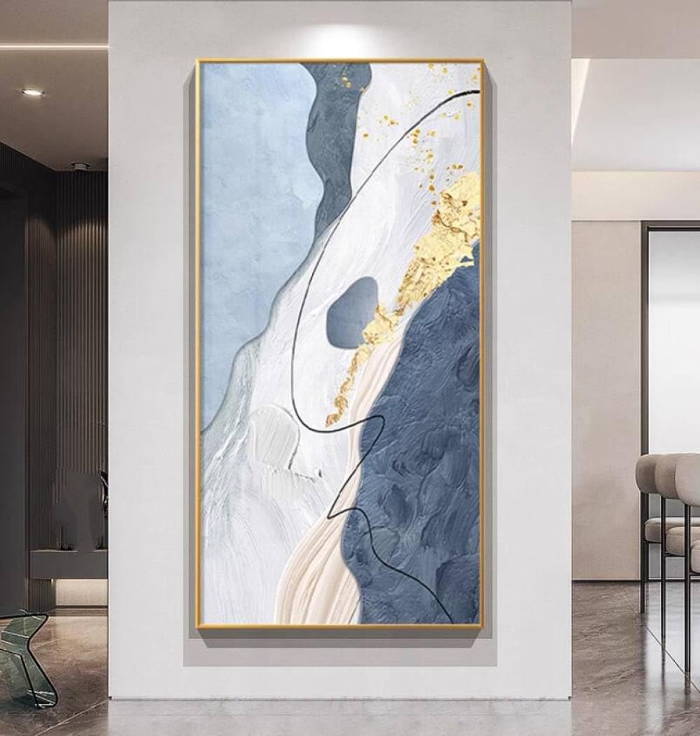 Peinture à l'huile feuille d'or bleue peinte à la main sur toile de luxe