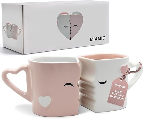 Miniatura 1 de MIAMIO - Juego de tazas de cafétazas de besos de cerámica con caja de regalo (rosa)