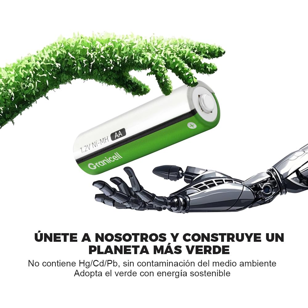 Granicell Pilas AA recargables de 2800 mAh, alta capacidad, 1500 ciclos, 1,2 V, NiMH, pilas recargables AA, 12 unidades