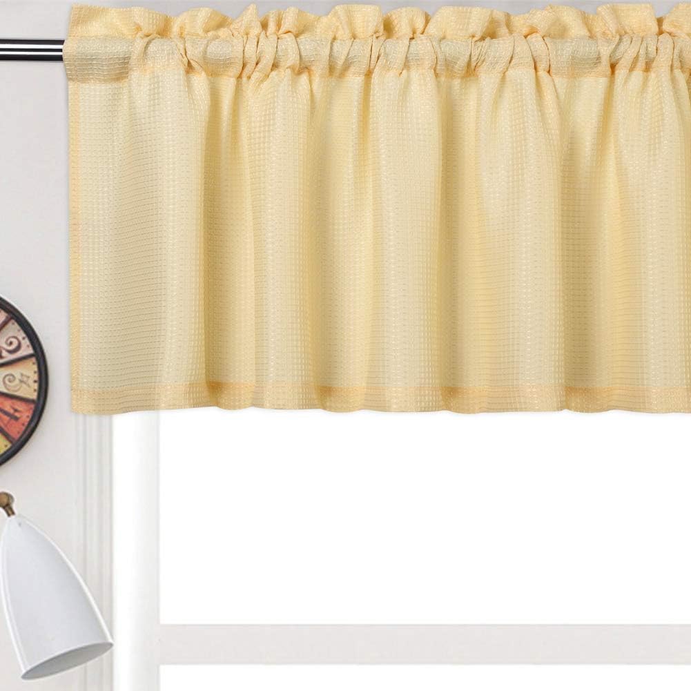 NANAN Valance Curtain 15 inch Waffle Weave Fabric Window Curtain for Kitchen Living Room Bedroom - 60" x 15", Yellow, One Panel - Image 3