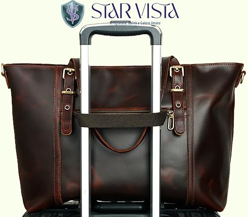 Miniatura 7 de STAR VISTA Scopella Bolsa de cuero de grano completo, XL, portátil de 15.6 pulgadas, cremalleras YKK, asas ajustables y correa, funda para carrito