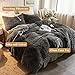 XeGe Plush Shaggy Duvet Cover Set, Luxury Ultra Soft Crystal Velvet Fluffy Bedding Sets 3 Pieces(1 Furry Faux Fur Comforter Cover + 2 Fuzzy Faux Fur Pillowcases), Zipper Closure(Queen, Dark Gray)