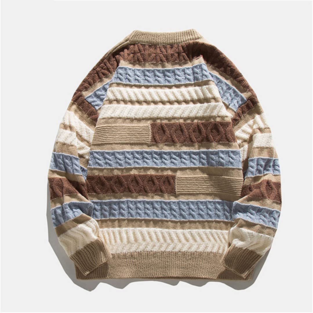 Suéter suelto de pareja geométrica a rayas Harajuku estilo callejero casual para hombre, azul, M