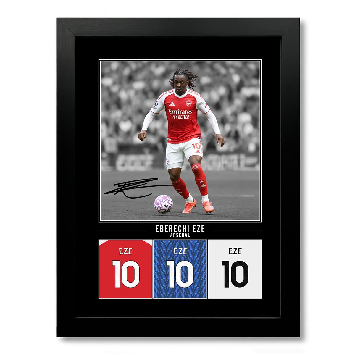 Eberechi Eze Arsenal Signed Photo Poster Print Picture Display Framed Autograph Memorabilia for Football Fans Gift England (A4 Framed Poster Black)