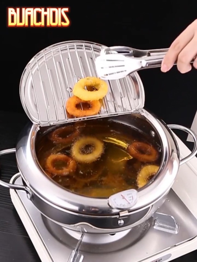 Friteuse Japonaise Inox 24cm Avec Couvercle Et Thermomètre - Idéale Tempura, Frites, Poulet
