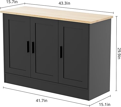 Miniatura 2 de Anystyle Gabinete de buffet negro de 3 puertas de 43.3 pulgadas de ancho, barra de café con estante ajustable, aparador de cocina para sala de