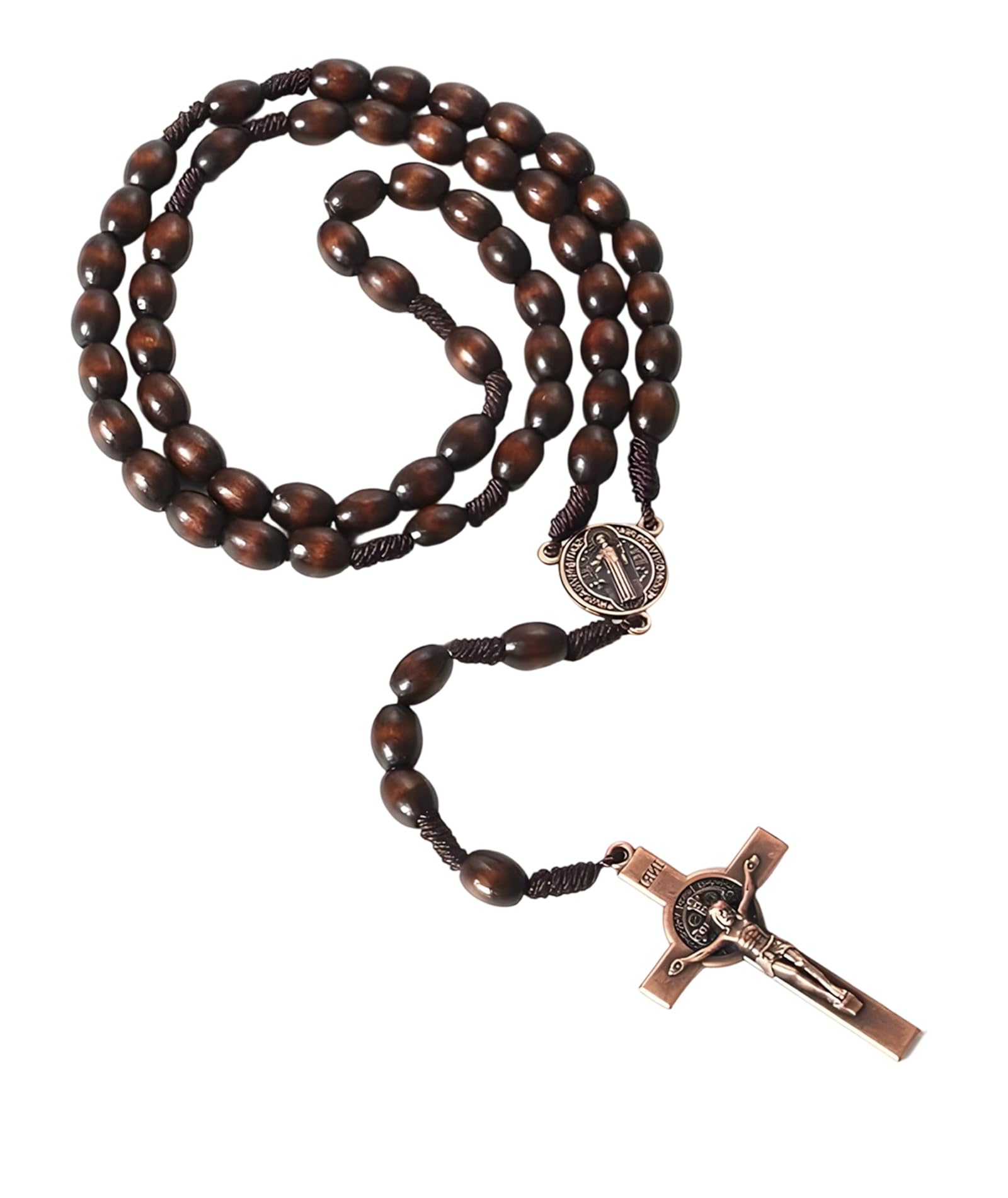 Rosary Catholic, Catholic Rosary with Wooden Beads & Holy Cross Pendant Vintage Style Prayer Beads for Men & Women (Brown)-image-23