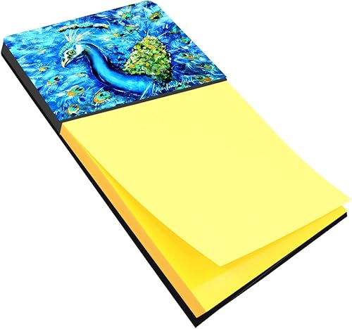 Caroline's Treasures MW1166SN Pavo Real Recto en Azul Titular de Notas Adhesivas Dispensador Recargable Almohadillas de Notas Autoadhesivas, Bloc de