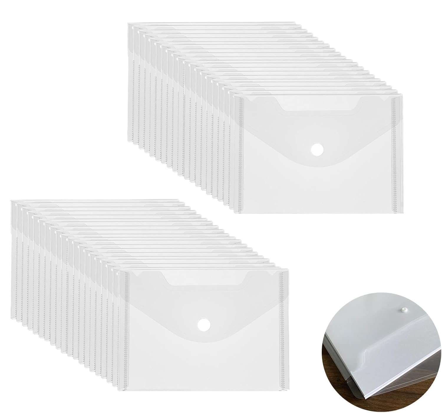 Lot de 40 pochettes en plastique A6 avec fermeture à bouton pression pour la maison, le bureau, l'école, les voyages (lot A)