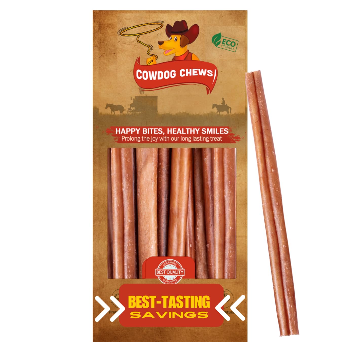 Cowdog Chews Beef Bully Stick: Odor-Free, Fully Digestible Beef Collagen Chews (9-12", 10 Count) - Natural, Grain-Free, Long-Lasting Collagen Bully