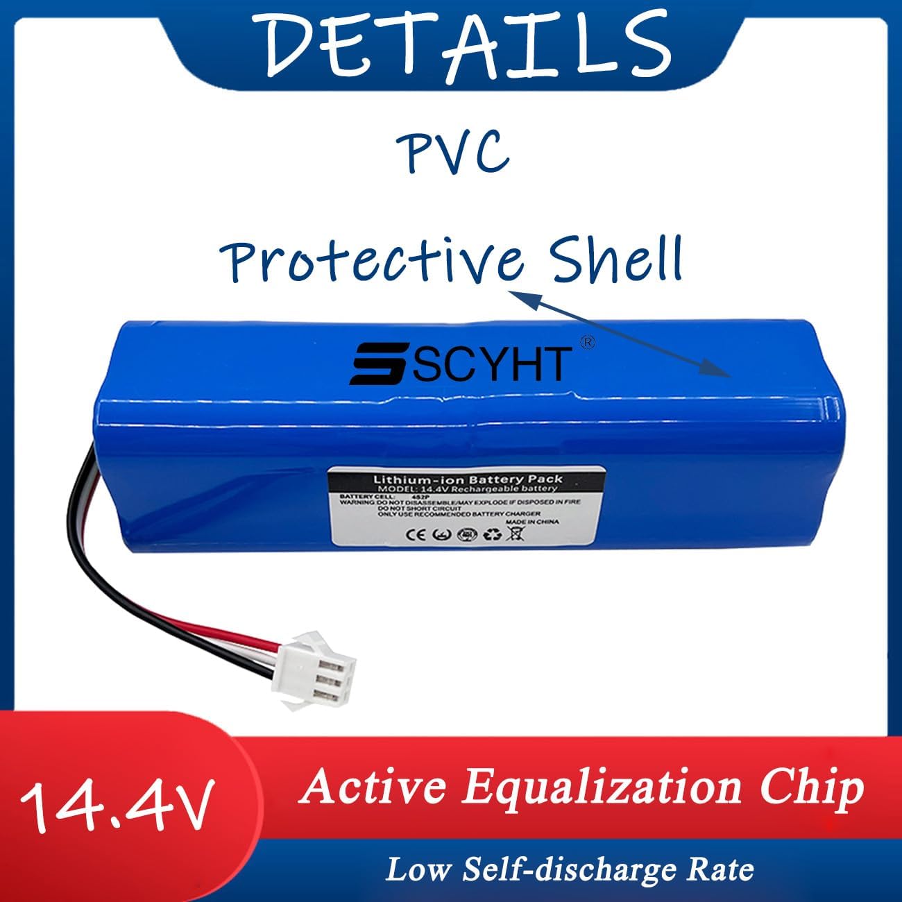 Li-ion Battery 14.4V 5200mAh 3200mAh 6500mAh Replacement Battery 14.4V Vacuum Cleaner Batteries with SM-3P Port for Below 100W Motor Kit,14.4v3200mah