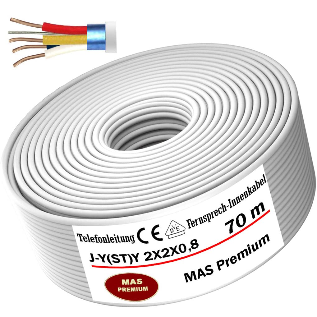 MAS Premium Cable de telecomunicación J-Y(ST) Y 2_4_6X2X0,8, de 5 a 250 m, cable telefónico (J-Y(ST) Y 2 x 2 x 0,8, 70 m