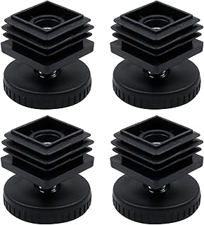 Antrader Home Office Table Desk Adjustable Leveling Foot,Plastic Metal Square Tube Insert Kit, 30mm x 30mm Black, 4 Sets
