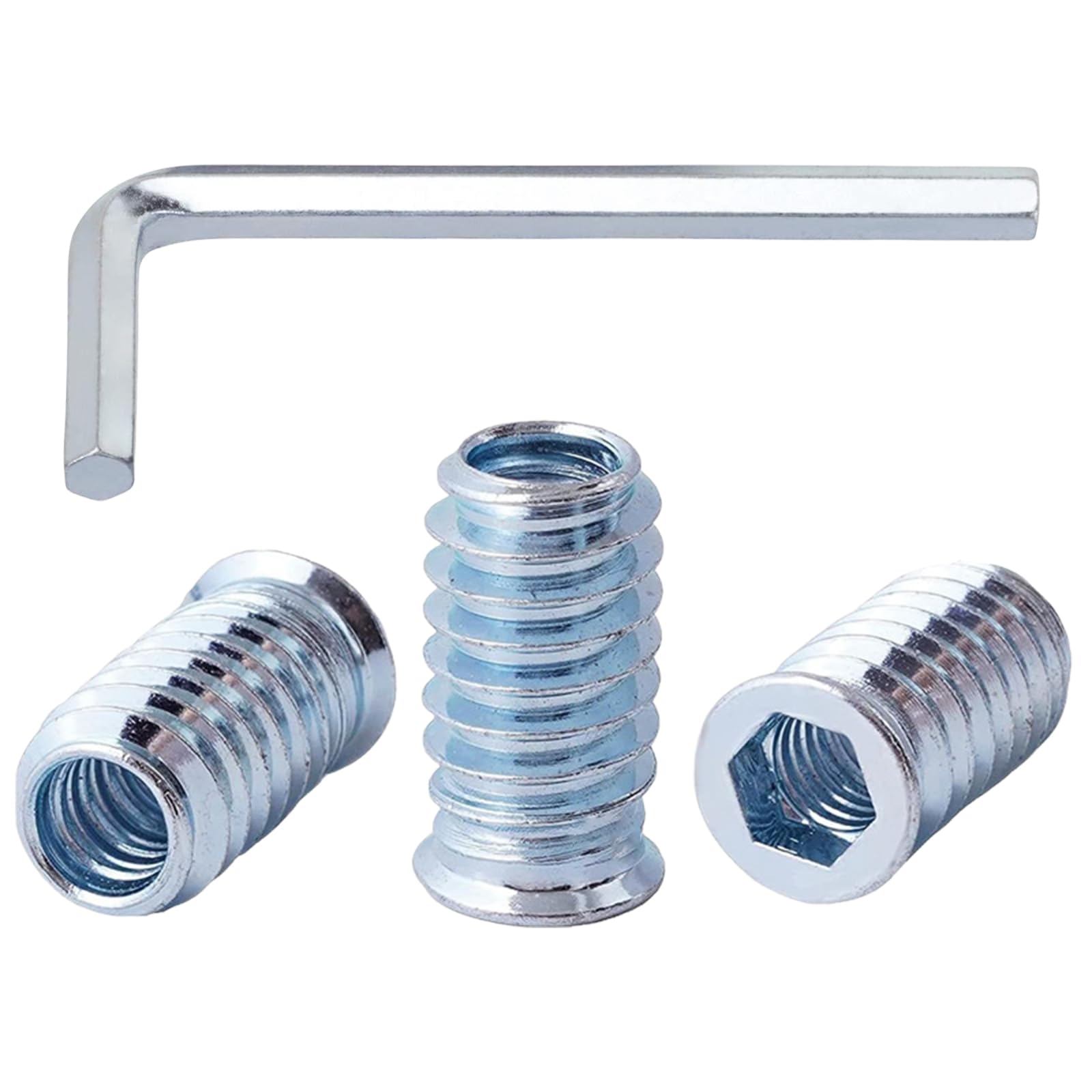 QANCEN 20 Pcs M8x17mm Threaded Insert for Wood,Hex Socket Drive Threaded Inserts,Zinc Plated Carbon Steel Furniture Flanged Hex Threaded Insert Nuts with Allen Key