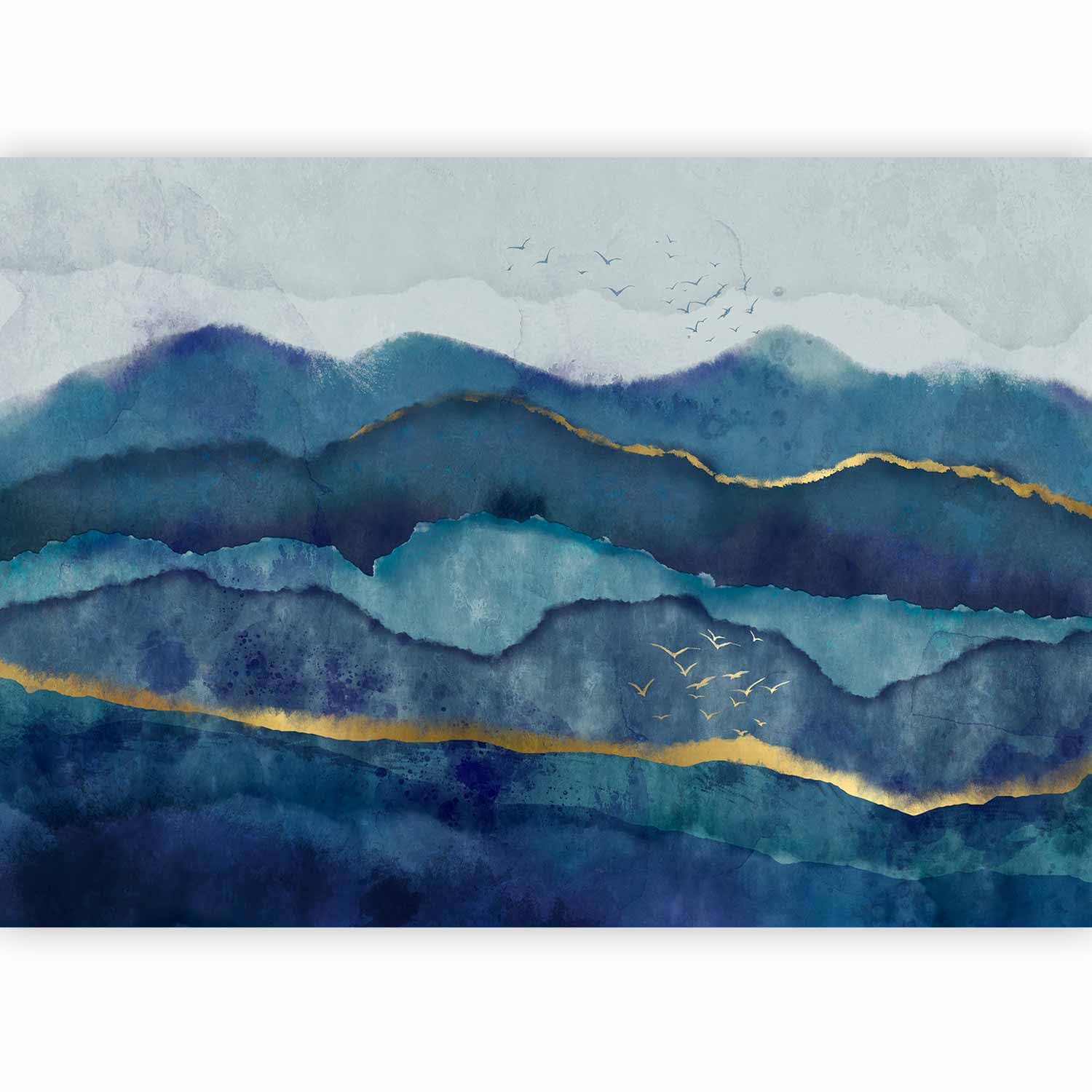 murando Photo Wallpaper Abstract Landscape 100x70 cm / 39" x 28" Non-Woven Premium Art Print Fleece Wall Mural Decoration Poster Picture Design Modern Botanic Nature Blue Like Painted a-A-0869-a-a — image 1