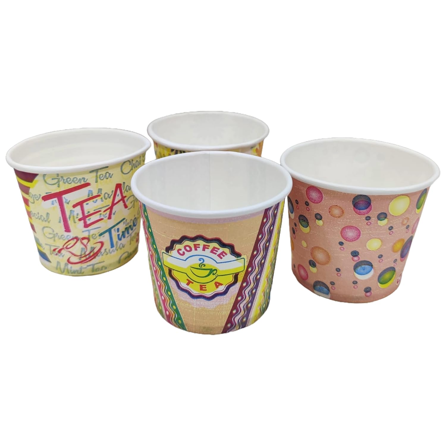 Oye Bazzar Disposable Colorful Paper Tea/Coffee Cups, Pack of 50 -Pieces - 150 ml Each - Multicolor-Printed. Fine Quality with Good Strength.