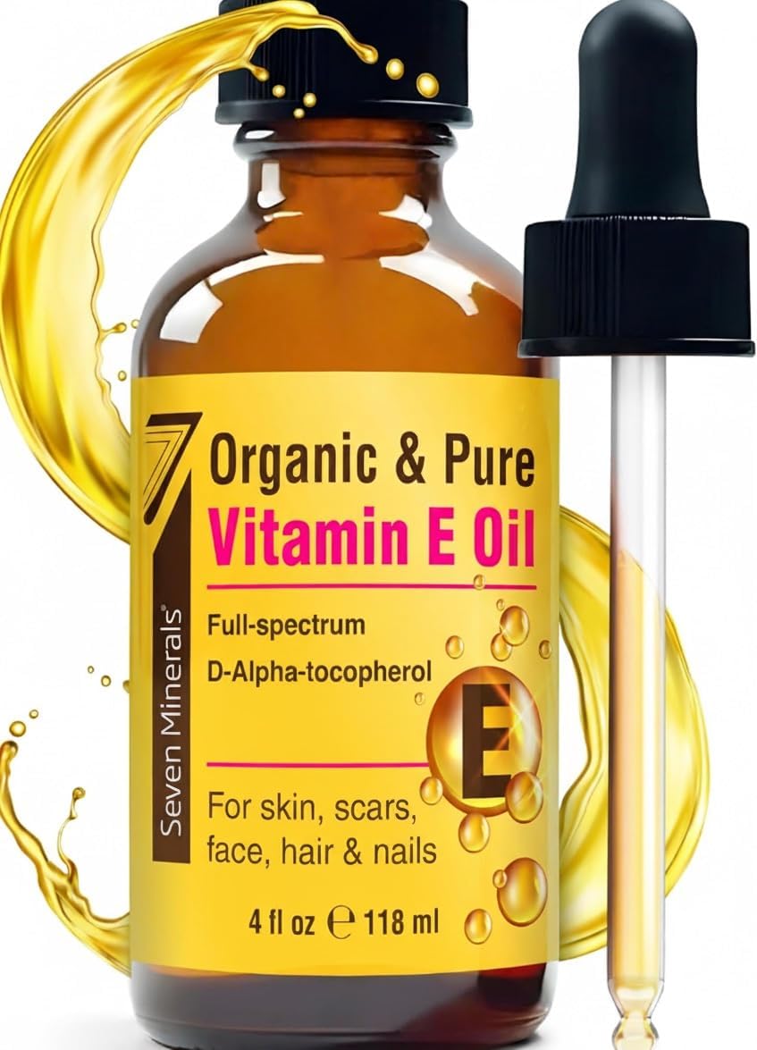 Seven Minerals Ultra Pure Vitamin E Oil - Full-Spectrum D-Alpha Tocopherol per 4 Oz Bottle - 100% Organic Vitamin E Oil for Skin, Face, Hair and Scars - Naturally Occurring=Not Synthetic. - Image 2