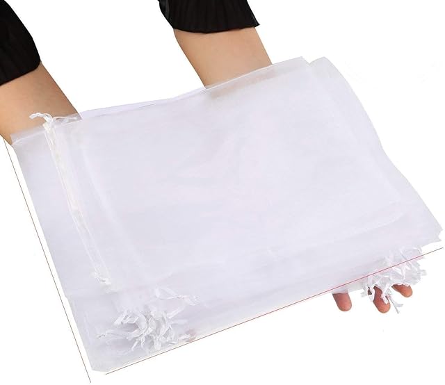 Sunnysam Pack of 50 Organza Gift Bags, 20 x 30 cm/7.9 x 11.8 Inches, Jewellery Drawstring Bags for Birthday and Wedding, Party, Packaging (White)