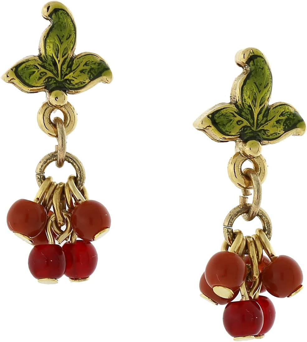 1928 Jewelry Winery Petite Burgundy Beaded Drop Earrings For Women, 14K Gold Dipped, Vinyard Inspired Wine Themed Fashion