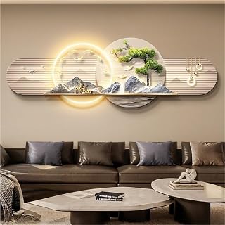 Hallway Wall Decoration, Luxurious Frameless Wall Decor, Hanging Painting with LED Lights, Crystal Porcelain Mural for Living Room, Entryway(Blue,70.9 * 23.6in)