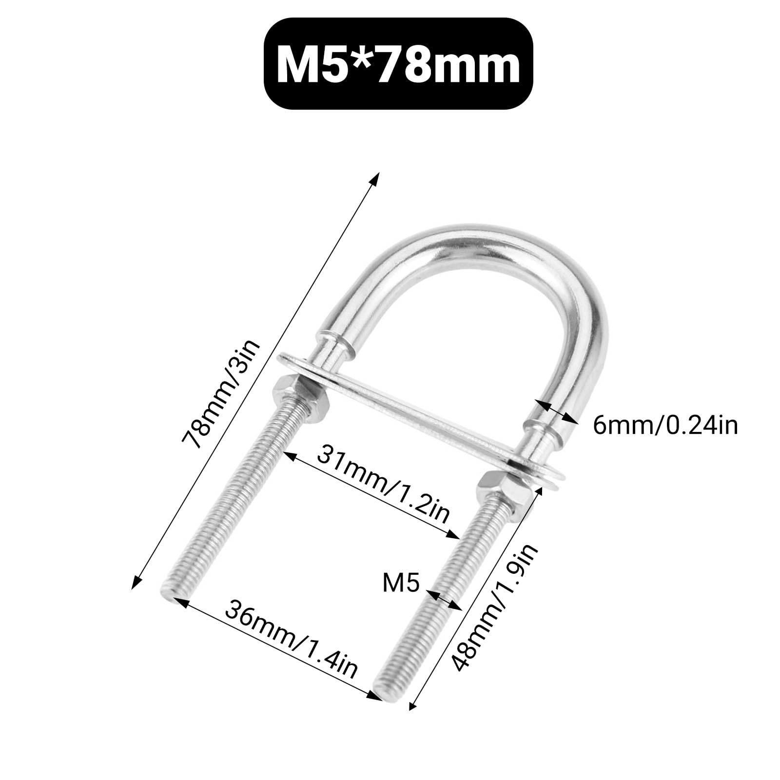 4 pernos en forma de U, M5 M6 M8 M10 M12 304 de acero inoxidable redondos en U con tuercas y placas para remolque de barco