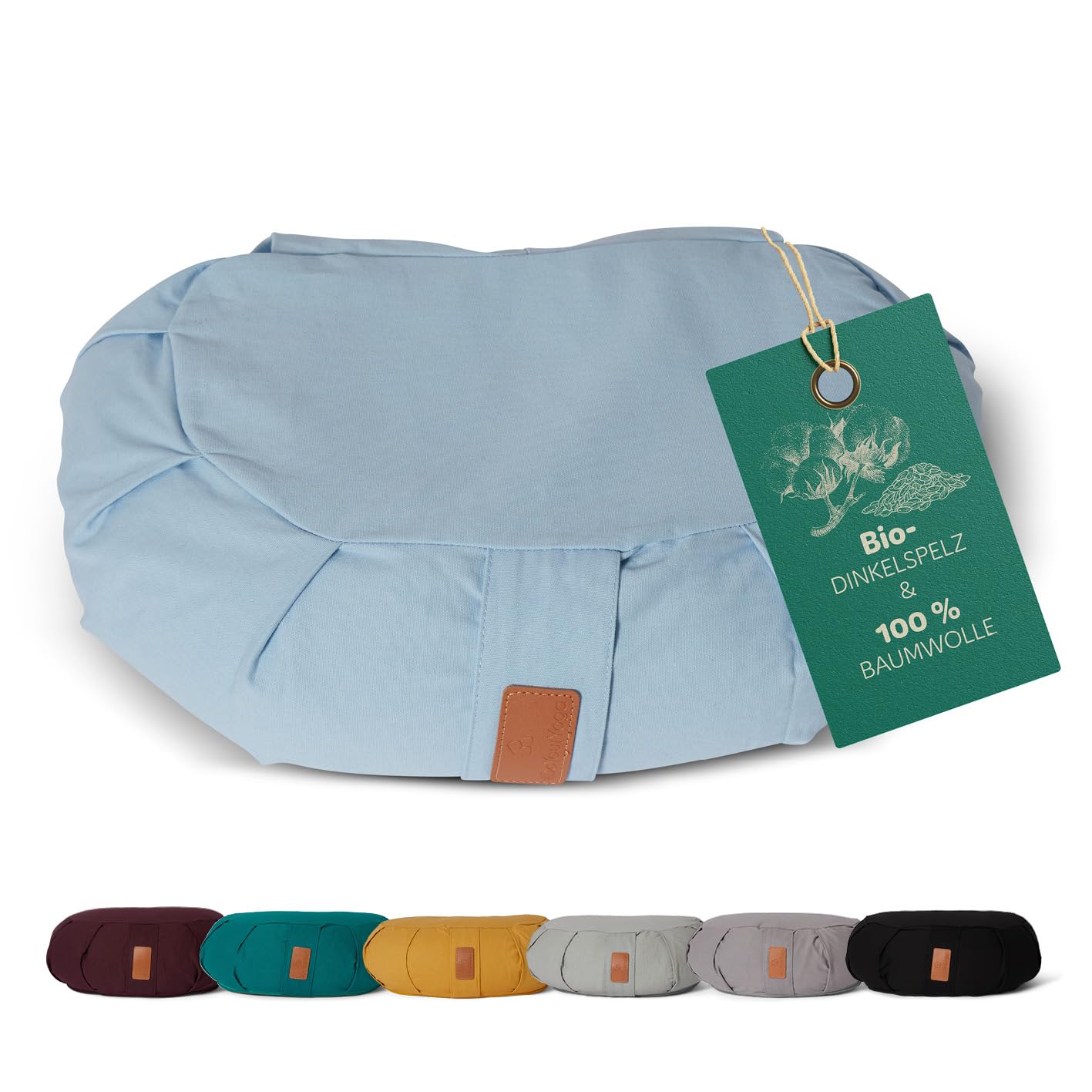 #DoYourYoga Zafu Halbmondkissen »Ganesh« mit Bio-Dinkelspelz (KBA) waschbarer Bezug | 45 x 30 x 14 cm | Meditations-, Sitz-, Rondokissen für Yin Yoga | Lavendel