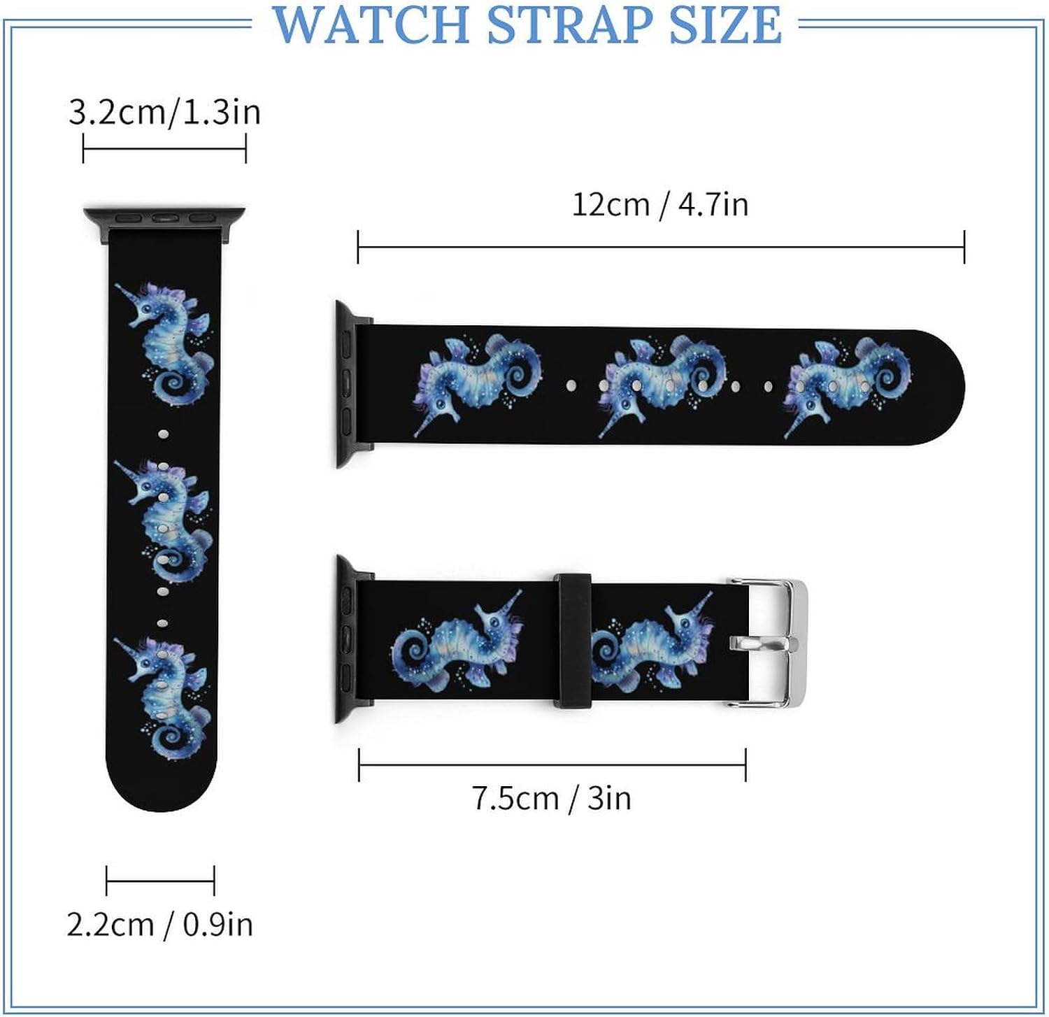 Seahorse Watercolor Watch Bands Silicone Waterproof Strap Soft Sport Bands Replacement Straps Compatible with Apple Watch image 2