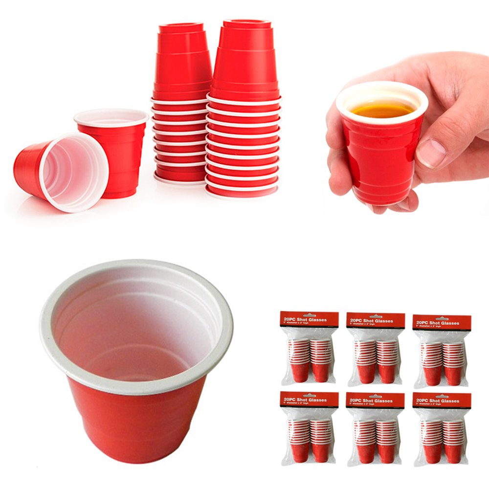 120ct Mini Red Cups 2oz Plastic Disposable Shot Glasses Party Shooter Disposable Shot Cups Red Plastic Cups Small Disposable Party Cups Great Container for Sauce Sample Tasting Jello Shots Pudding