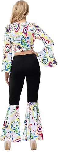 Miniatura 7 de Jutrisujo Traje de discoteca para mujer, disfraz hippie de los años 70, vestido de discoteca para mujer, ropa de cosplay de Halloween, talla grande