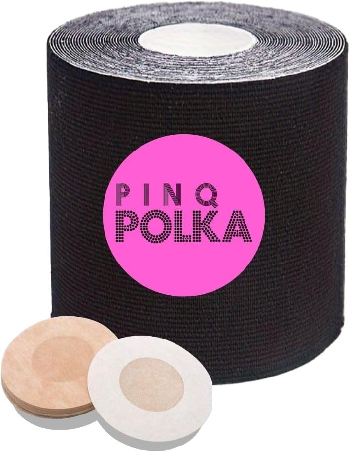 PINQ POLKA Boob Tape Breast Lift Tape - Waterproof Adhesive Invisible Boobtape with Nipple Pasties Body Tape