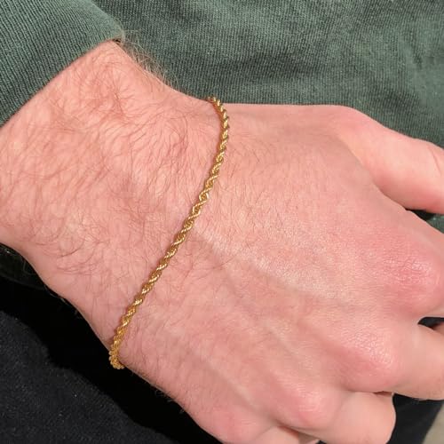 Real Genuine Solid 1/20 14K Yellow Gold Rope Bracelet 3 mm 7 Inch for Men and Women Golds2