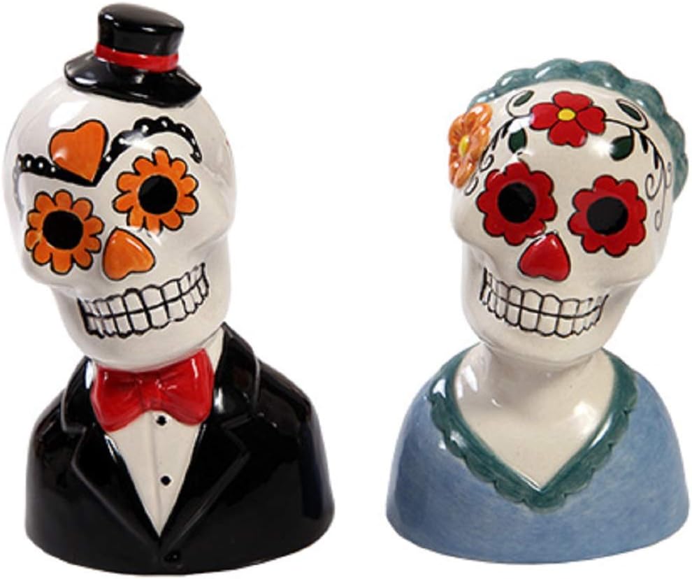Pacific Giftware Day of The Dead Couple Man and Woman Ceramic Salt and Pepper Shakers