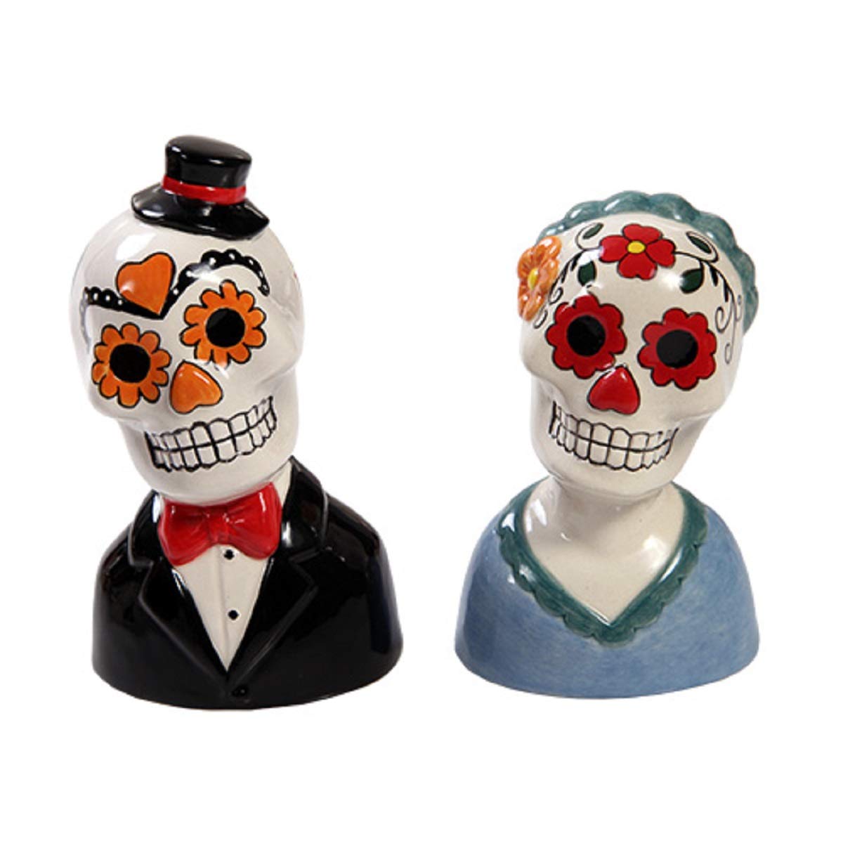 Salière et poivrière Jour des morts en céramique artisanale peinte à la main