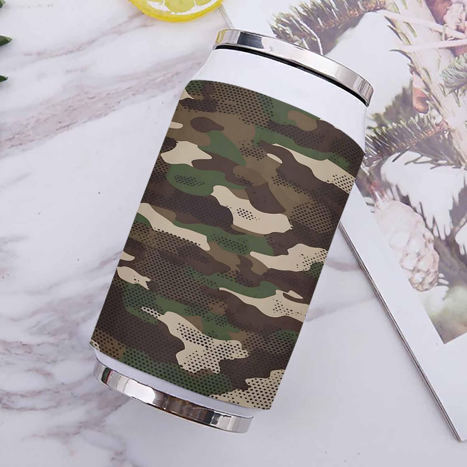 10oz Stainless Steel Tumbler with Lid & Straw-Double Wall Vacuum Insulated Insulated Travel Mug,Green Camouflage Water Bottle Coffee Beverage Drinks Cup for Adults Kids