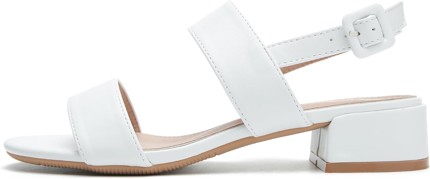 Enelauge Women's Open Toe Ankle Strap Low Block Chunky Heels Sandals Holiday Party Wedding Dress Shoes White 40-9US - Image 7
