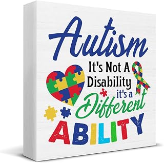 Autism Decor - Autism Awareness Decorations - Autism It's Not a Disability It's a Different Ability Wooden Sign Home Office Classroom Bedroom Desk Shelf Table Decor 5×5 Inches