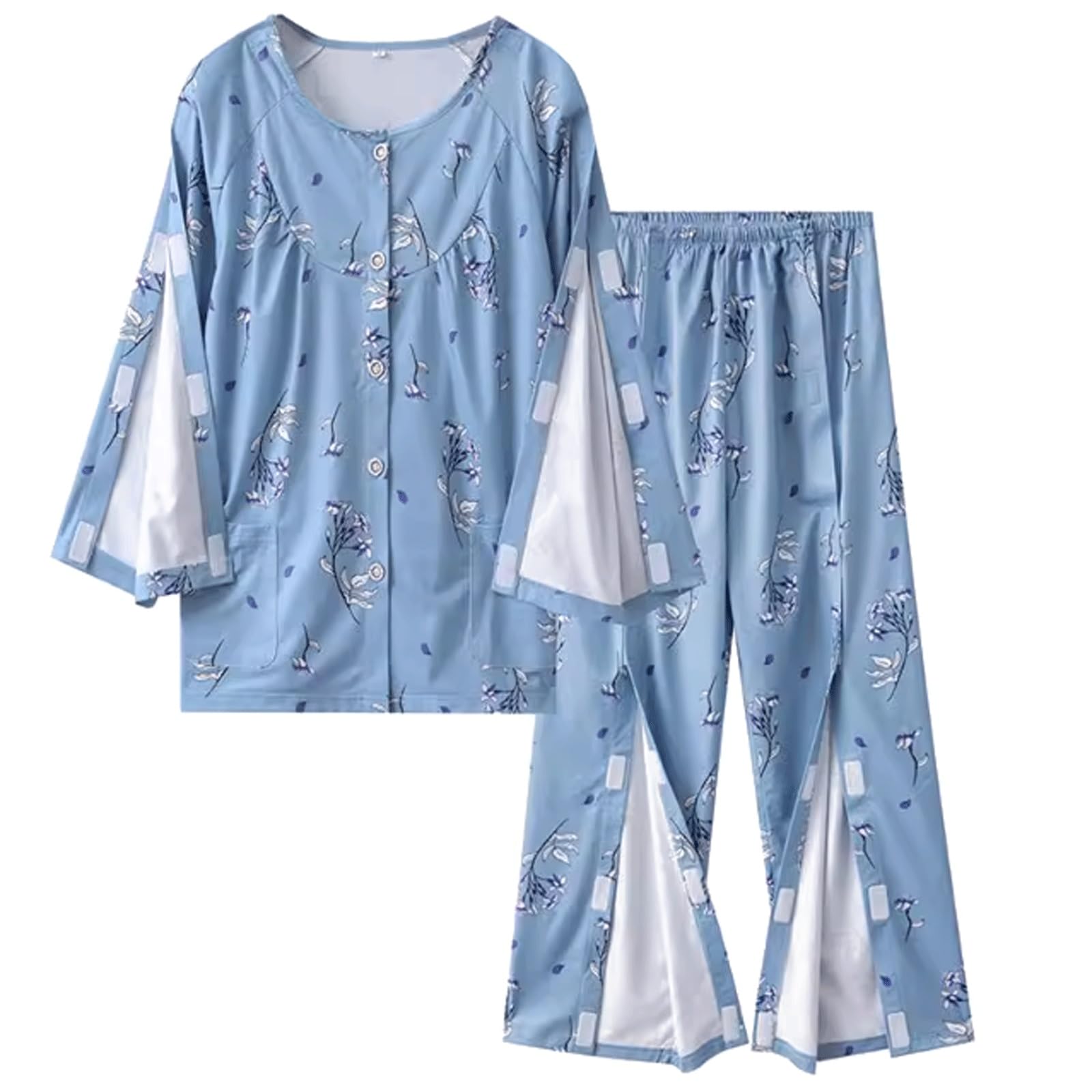Bata de hospital con abertura frontal completa y cierres autoadhesivos, unisex, for pacientes diálisis quimioterapia, for hombres mujeres Exfoliantes Suaves