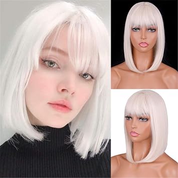 10" Hair Wiglet Toppers with Bangs for Women with Thinning Hair Synthetic Bob Style Hair Topper Wiglet Hairpieces, White