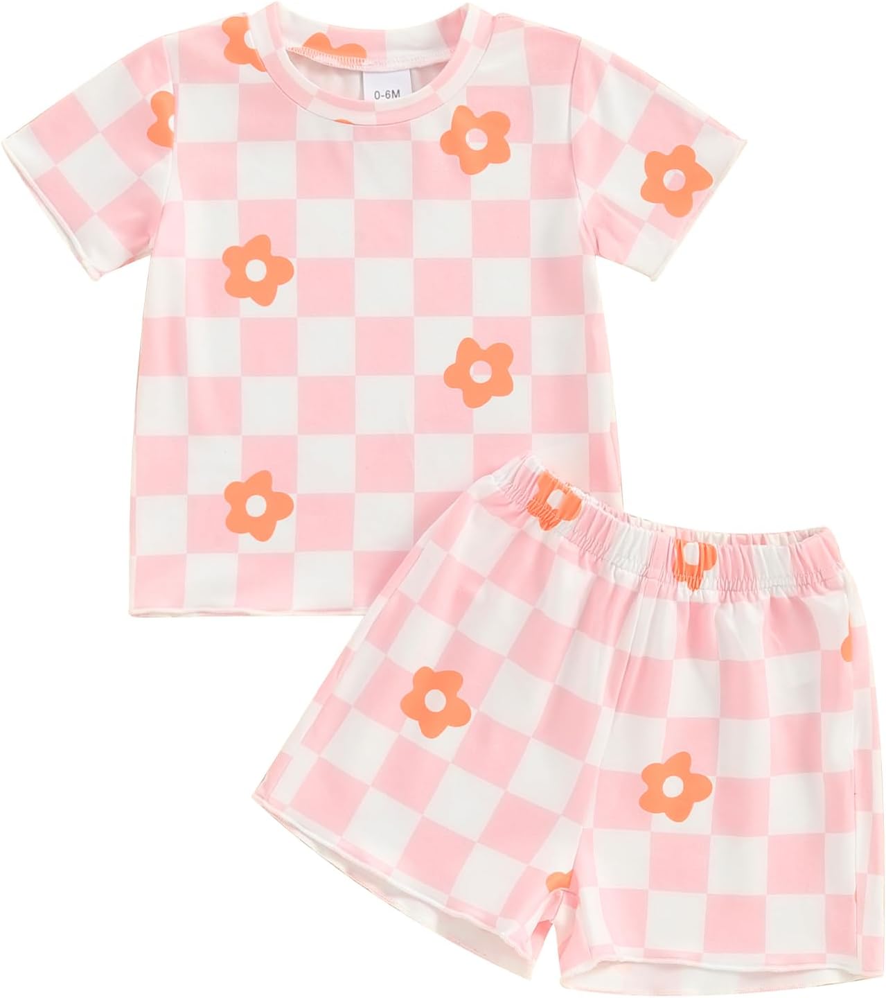 Thorn Tree Toddler Girl Clothes Floral Plaid T-Shirt & Elastic Waistband Shorts Summer Outfits for Girls