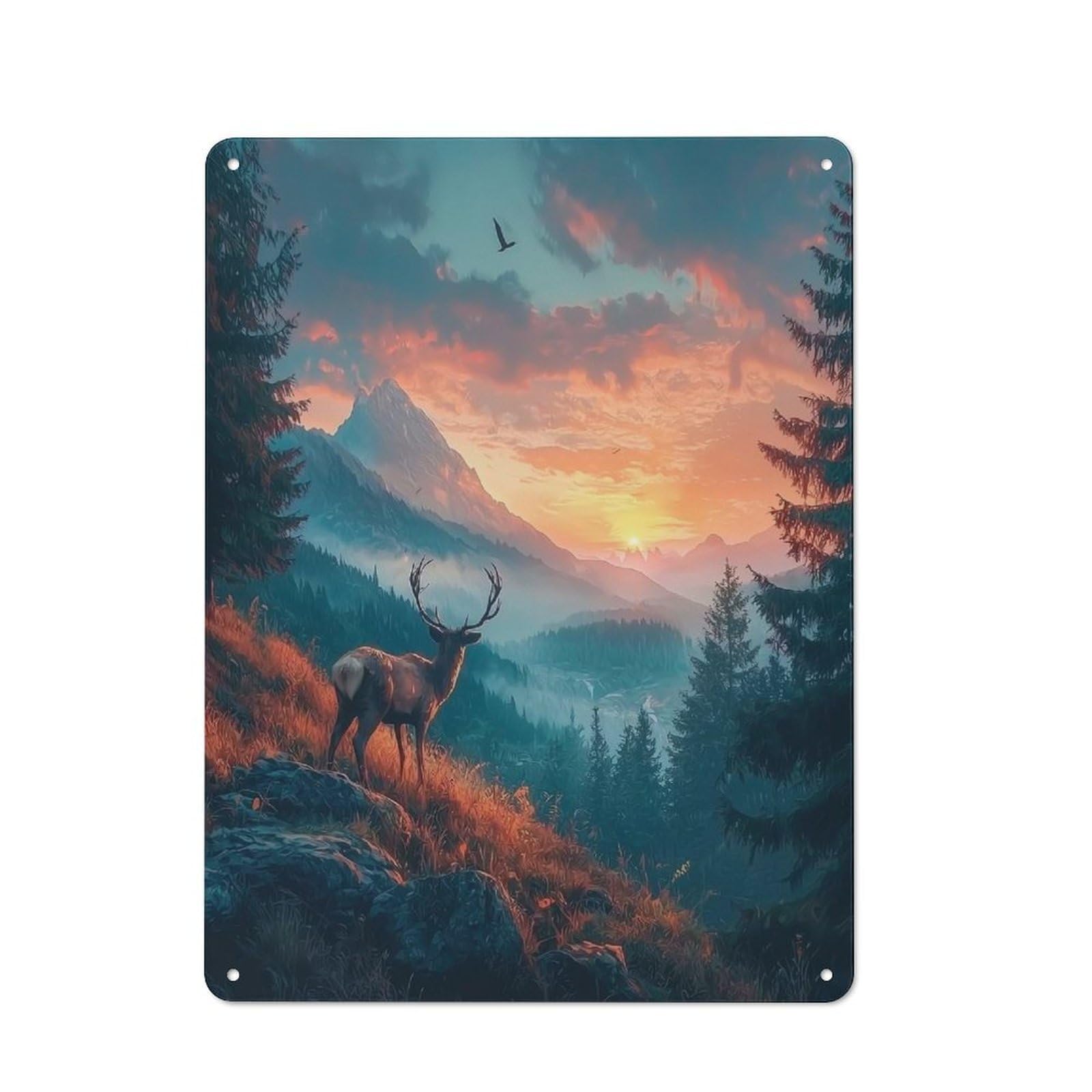 Junmoney Majestic Deer Sunset Rustic Metal Sign 40X30cm For Lounge Or Reading Corner, For Reading Corner Decorators
