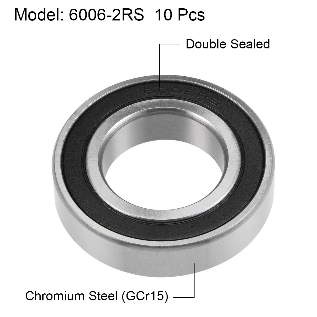 sourcing map 6006-2RS Profunda Ranura Rodamientos de Bolas 30mm x 55mm x 13mm Doble Sellado Cromado Acero P6(ABEC3) 10uds