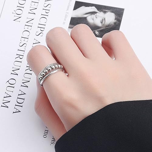 Vista 15 de Anillo de plata de ley 925 antiansiedad para mujeres y hombres, anillo de alivio de la ansiedad con cuentas, anillos giratorios para ansiedad