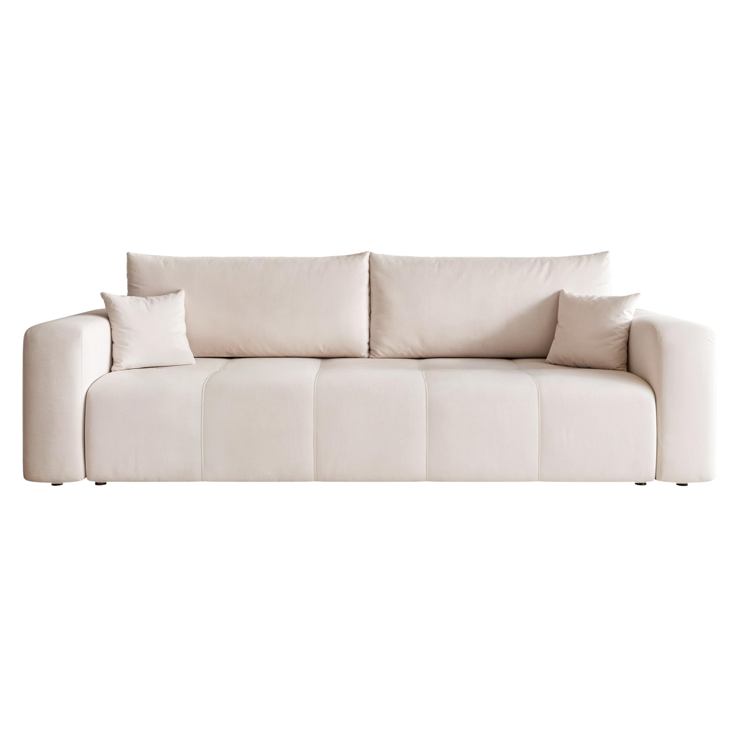 93x244 Sofa mit Schlaffunktion (125x200) und Bettkasten (Massivholz + MDF) mit dekorativen Nähten auf der Sitzfläche