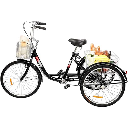 PEXMOR Adult Tricycle 7 Speed, 24/26 Inch 3 Wheel Bikes Tricycle for Adults, Adult Trike for Women/Men/Seniors, Three Wheel Cruiser Bike w/Folding Front & Rear Basket for Shopping/Recreation/Picnic