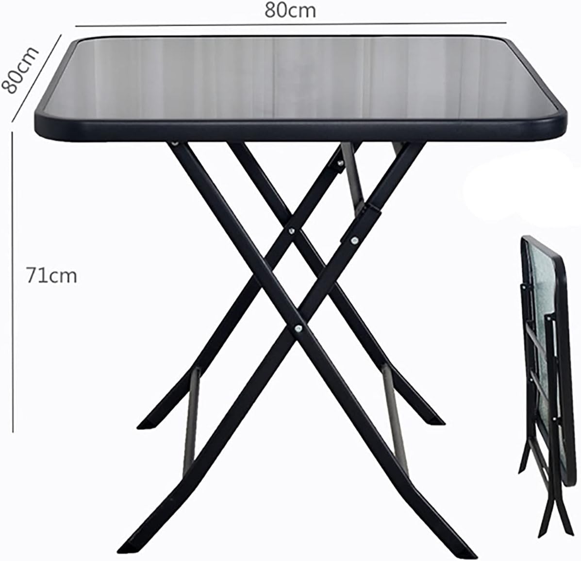 SH-tables Folding Table, Home Iron Dining Table/Coffee Table/Leisure Table/Negotiation Table, Outdoor Camping Glass Table (Size : 70cm)
