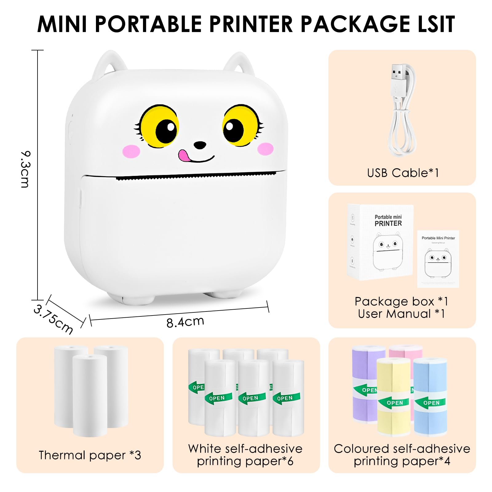 Mini drukarka, mobilna drukarka fotograficzna, przenośna bezprzewodowa drukarka termiczna z 13 rolkami, smartfon, drukarka Bluetooth do pomocy w nauce, notatek do nauki, dziennika