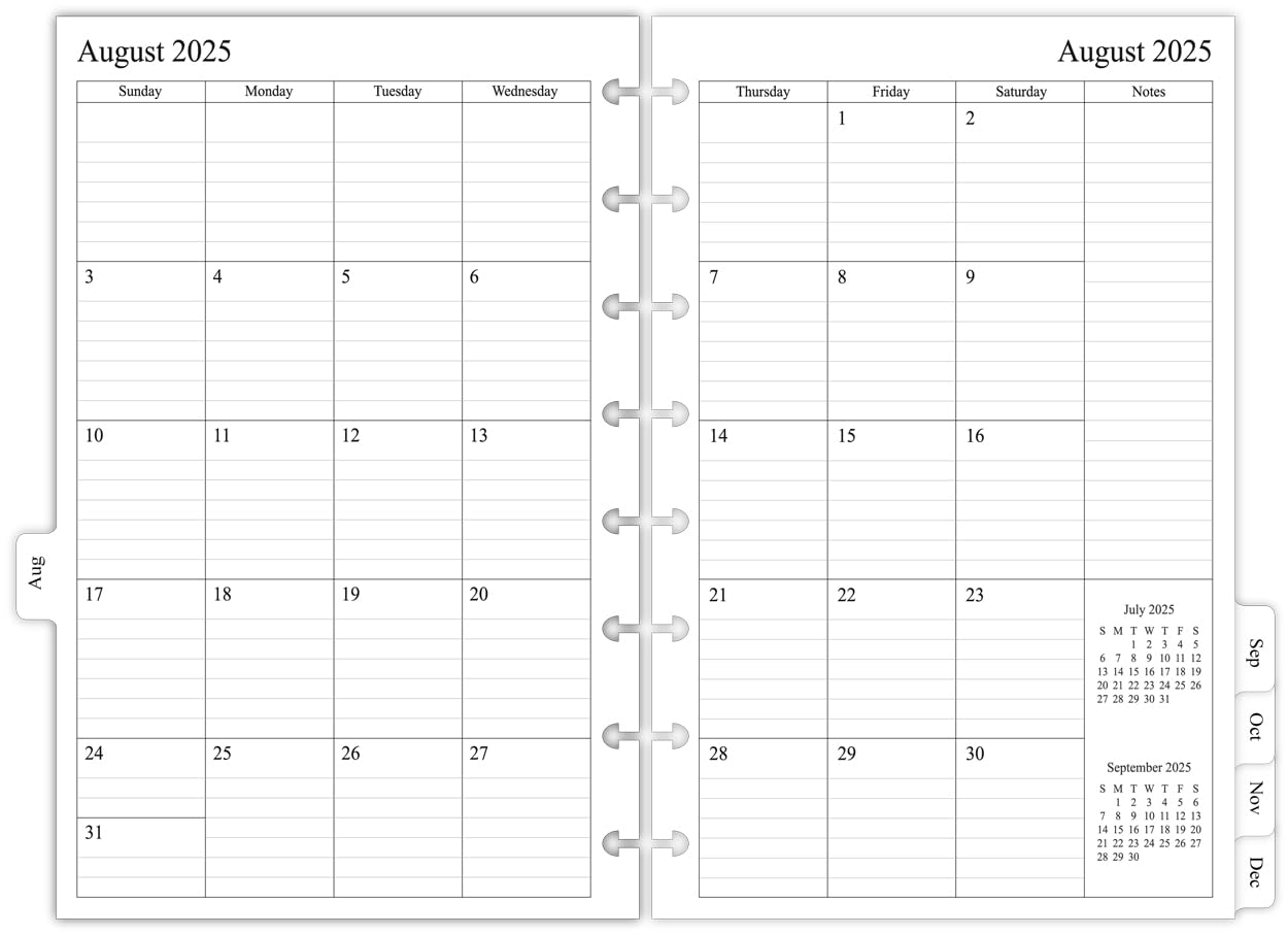 newestor 2025-2026 Monthly Planner Refill for 8-Discbound Notebook, Two Pages Per Month, Oct 2025 to Dec 2026, Junior Size 5-1/2"x8-1/2"