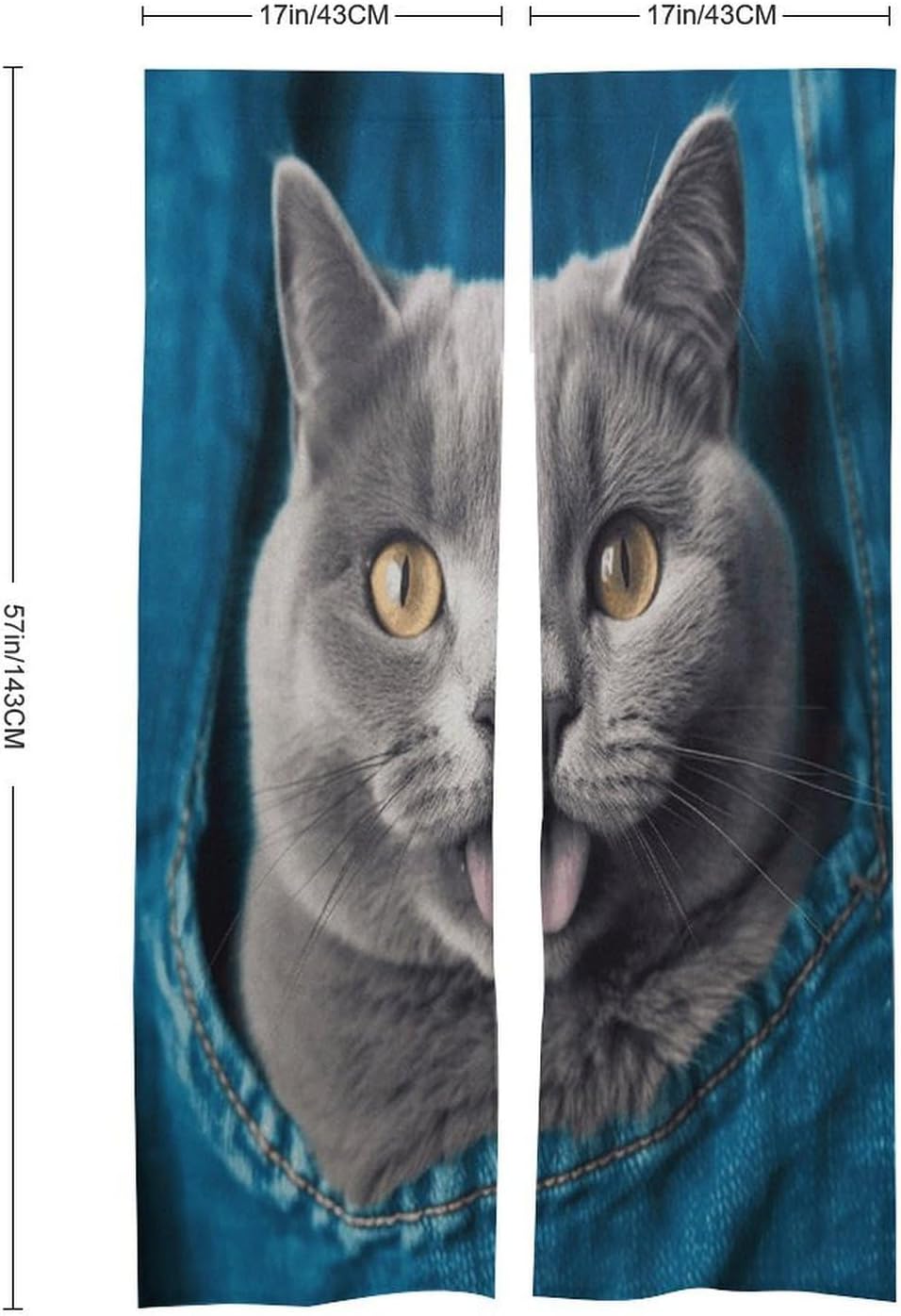 Blue Cat Sticking Out Tongue Door Curtain Doorway Curtain | Blackout Curtains Thermal Insulated-White hemp Set of 2 Panels,for Front/Sliding Door/Closet/Patio,57*17 inch