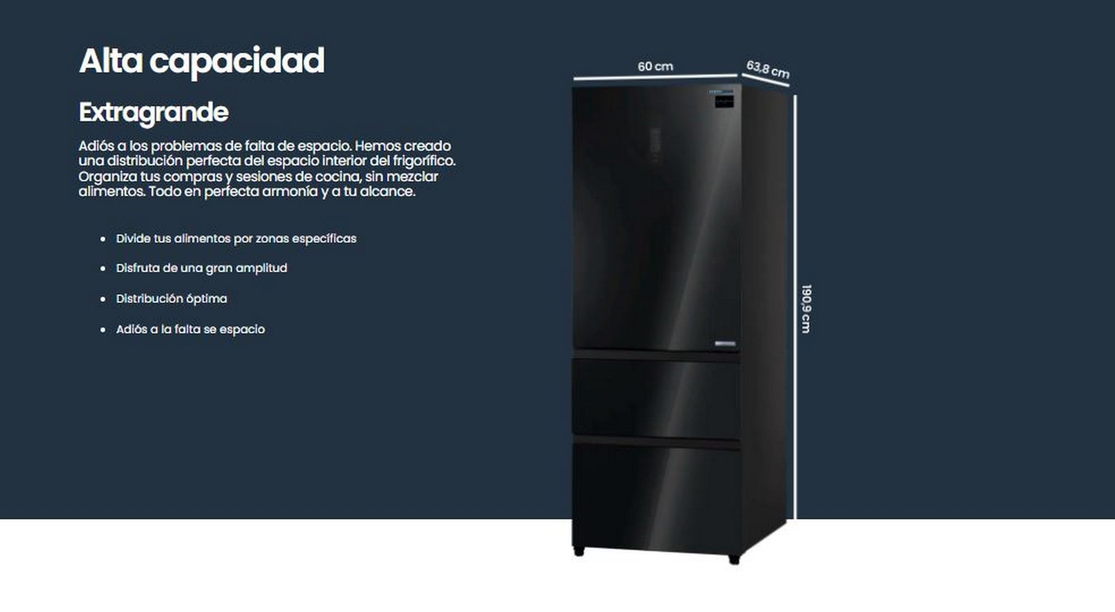 INFINITON Frigorifico Francés FRD-401T91, 401 Litros, 190 cm de Altura, E, Técnologia Inverter, Fast Cooling, Fast Freezing, Puerta reversible, Tecnología Care + space (Crystal Black || FRD-401T91NEG)